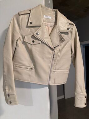 AVARA Cream Faux Leather Moto Jacket